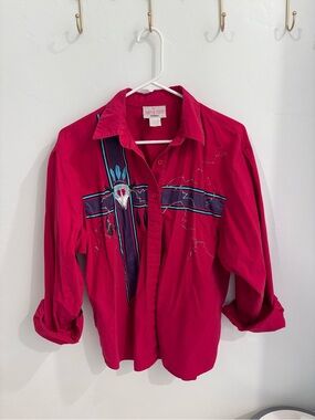 Vintage Wrangler Western Button-Up Shirt with Embroidered Cross Motif